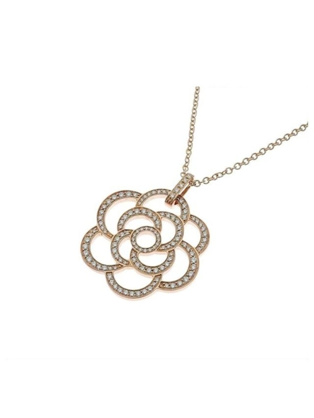 Chanel Camellia Pave Diamond Necklace Pink Gold 18K Pendant